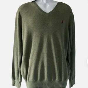 Polo Ralph Lauren 100% Pima Cotton V Neck Sweater Sz L Green Men